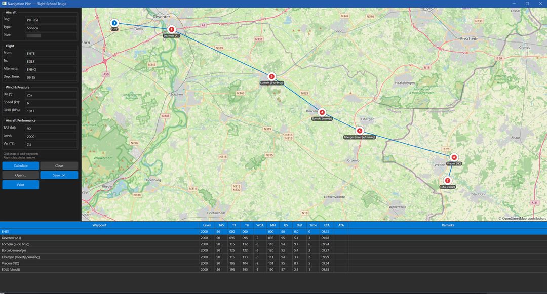 NavigationPlan-app — interactieve kaart met route en berekend navigatieplan